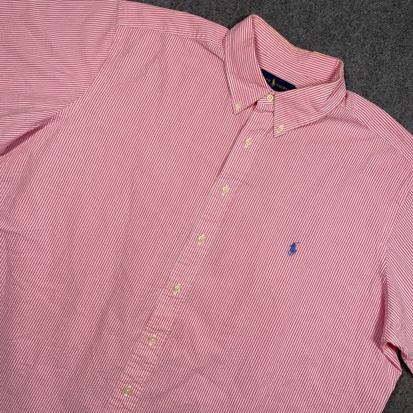 Polo Ralph Lauren Mens Button Down Shirt 2XB Seersucker Fit Pink Casual Preppy - Picture 1 of 10